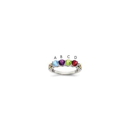 Sterling Silver Antiqued w/14k 4-stone w/Diamond Mother's Ring Semi-Mount