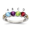 Sterling Silver Antiqued w/14k 4-stone w/Diamond Mother's Ring Semi-Mount