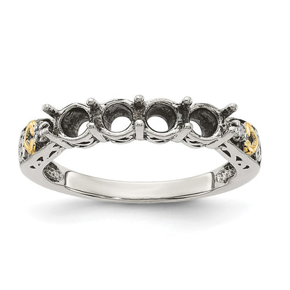 Sterling Silver Antiqued w/14k 4-stone w/Diamond Mother's Ring Semi-Mount