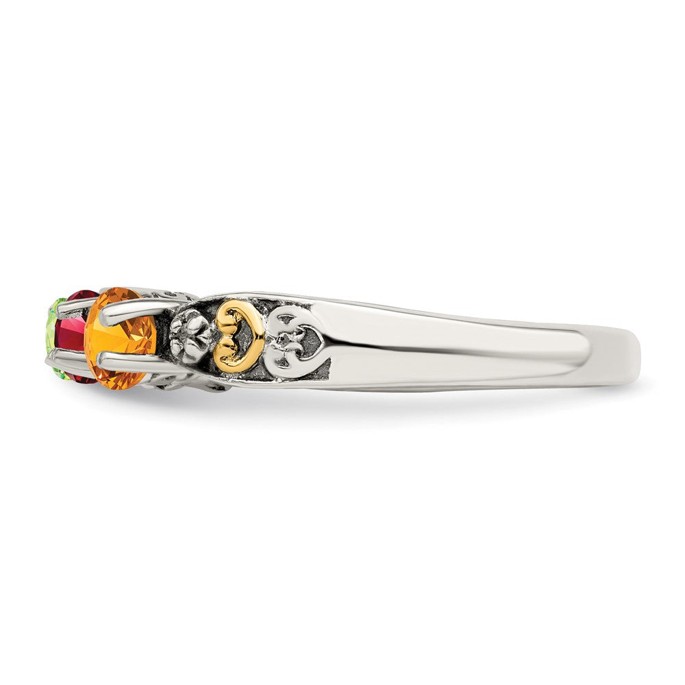 Sterling Silver Antiqued w/14k 5-stone w/Diamond Mother's Ring Semi-Mount