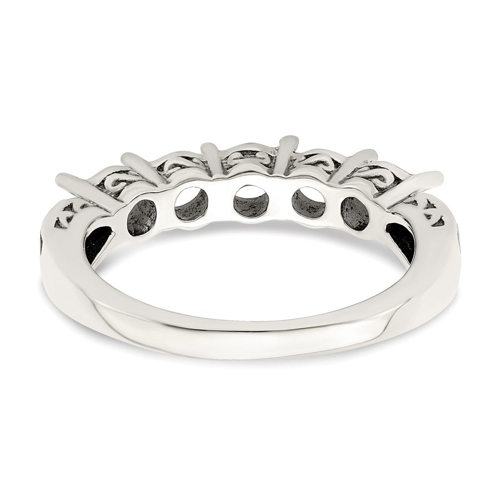 Sterling Silver Antiqued w/14k 5-stone w/Diamond Mother's Ring Semi-Mount