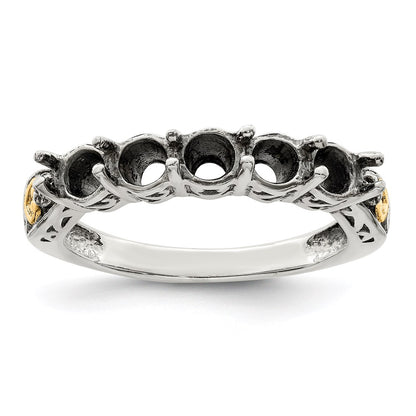 Sterling Silver Antiqued w/14k 5-stone w/Diamond Mother's Ring Semi-Mount