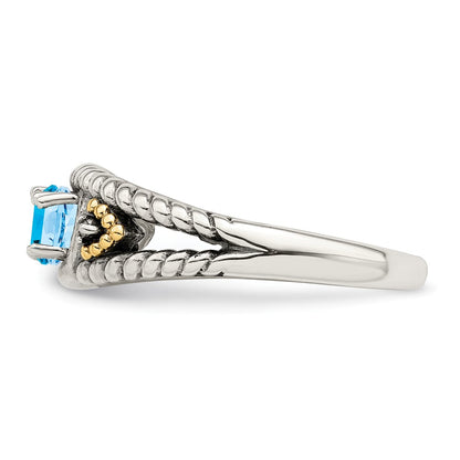 Sterling Silver Antiqued w/14k 2-stone w/Diamond Mother's Ring Semi-Mount