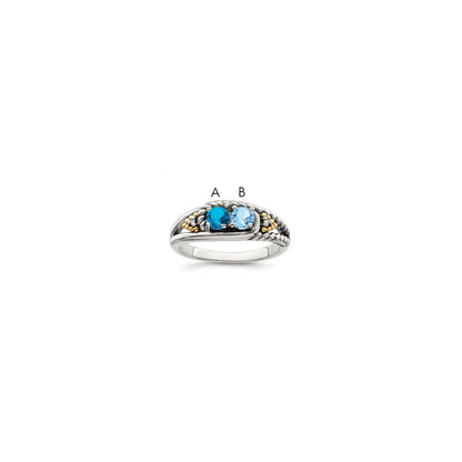 Sterling Silver Antiqued w/14k 2-stone w/Diamond Mother's Ring Semi-Mount