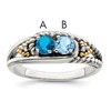 Sterling Silver Antiqued w/14k 2-stone w/Diamond Mother's Ring Semi-Mount