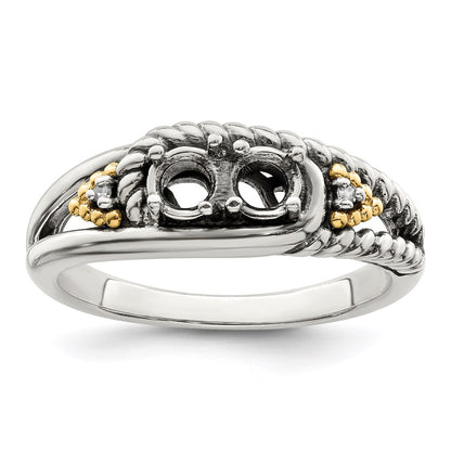 Sterling Silver Antiqued w/14k 2-stone w/Diamond Mother's Ring Semi-Mount