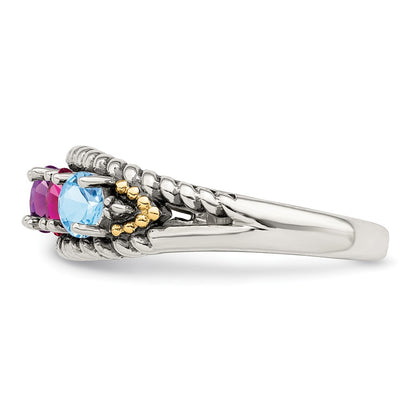 Sterling Silver Antiqued w/14k 4-stone w/Diamond Mother's Ring Semi-Mount