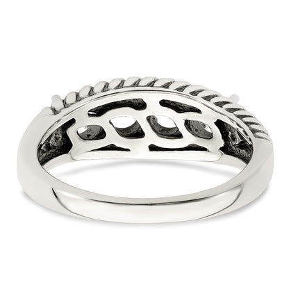 Sterling Silver Antiqued w/14k 4-stone w/Diamond Mother's Ring Semi-Mount