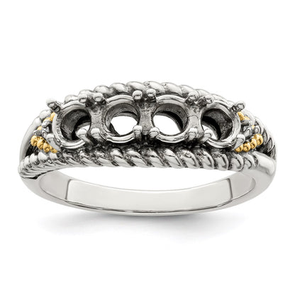 Sterling Silver Antiqued w/14k 4-stone w/Diamond Mother's Ring Semi-Mount