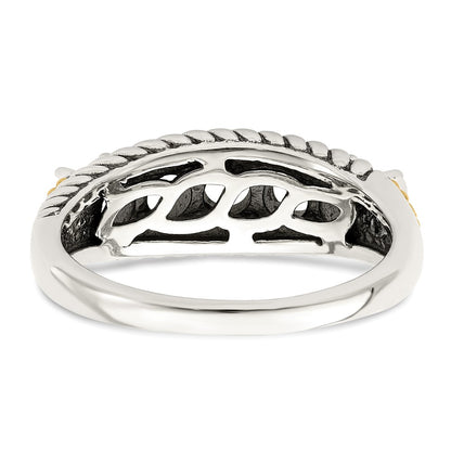 Sterling Silver Antiqued w/14k 5-stone w/Diamond Mother's Ring Semi-Mount