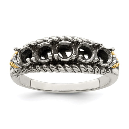 Sterling Silver Antiqued w/14k 5-stone w/Diamond Mother's Ring Semi-Mount