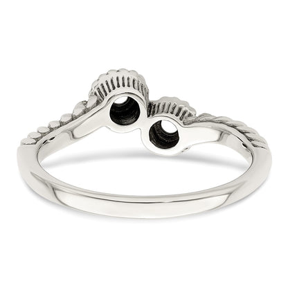 Sterling Silver Antiqued w/14k 2-stone w/Diamond Mother's Ring Semi-Mount