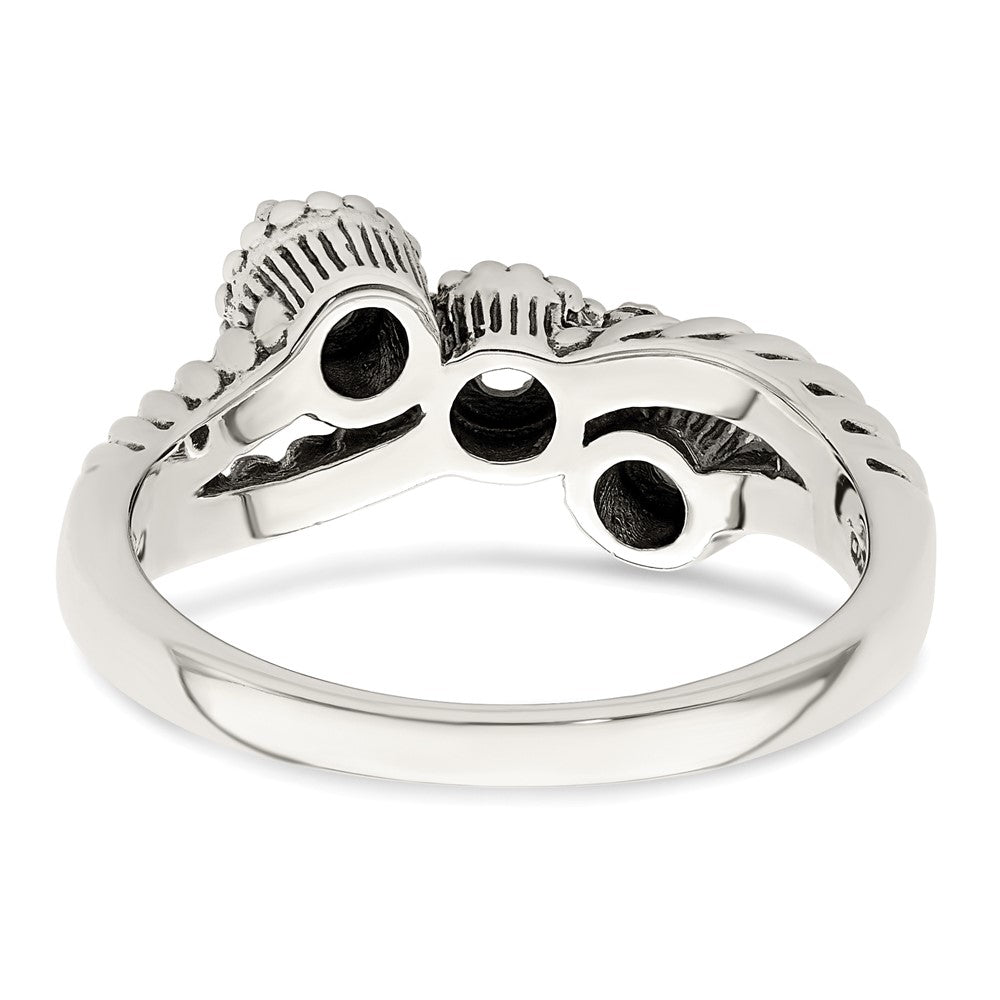 Sterling Silver Antiqued w/14k 3-stone w/Diamond Mother's Ring Semi-Mount
