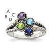 Sterling Silver Antiqued w/14k 4-stone w/Diamond Mother's Ring Semi-Mount