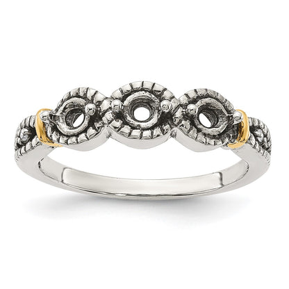 Sterling Silver Antiqued w/14k 3-stone w/Diamond Mother's Ring Semi-Mount