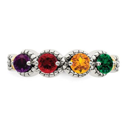 Sterling Silver Antiqued w/14k 5-stone w/Diamond Mother's Ring Semi-Mount