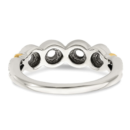 Sterling Silver Antiqued w/14k 4-stone w/Diamond Mother's Ring Semi-Mount
