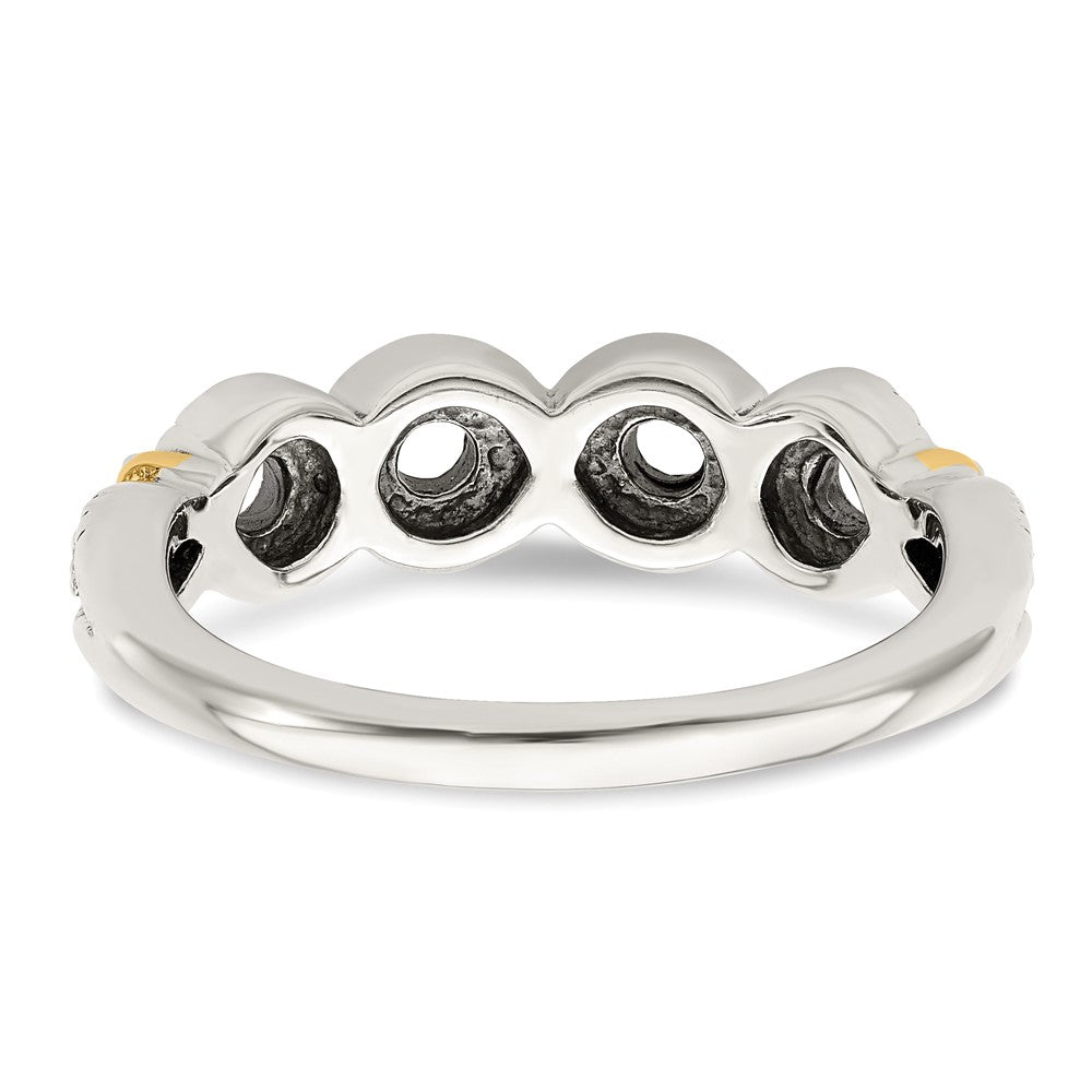 Sterling Silver Antiqued w/14k 5-stone w/Diamond Mother's Ring Semi-Mount