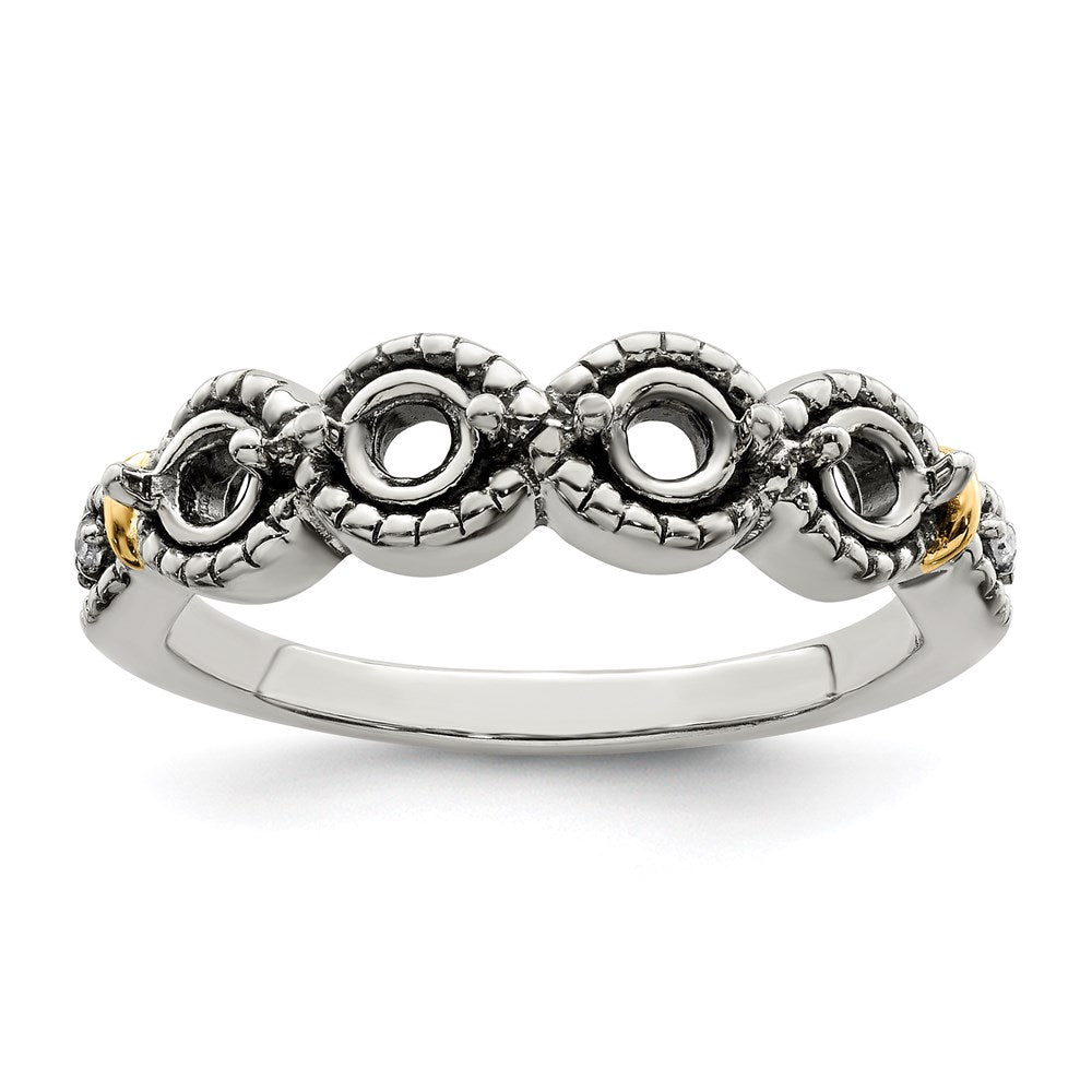 Sterling Silver Antiqued w/14k 5-stone w/Diamond Mother's Ring Semi-Mount