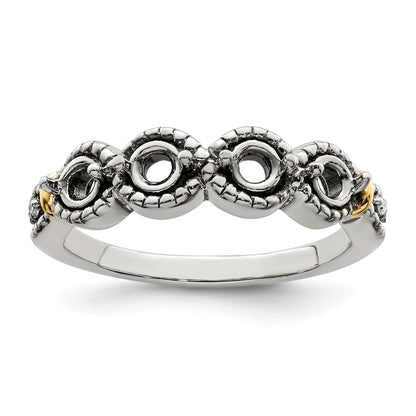 Sterling Silver Antiqued w/14k 4-stone w/Diamond Mother's Ring Semi-Mount