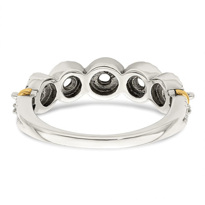 Sterling Silver Antiqued w/14k 5-stone w/Diamond Mother's Ring Semi-Mount