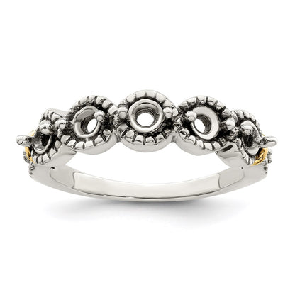 Sterling Silver Antiqued w/14k 5-stone w/Diamond Mother's Ring Semi-Mount