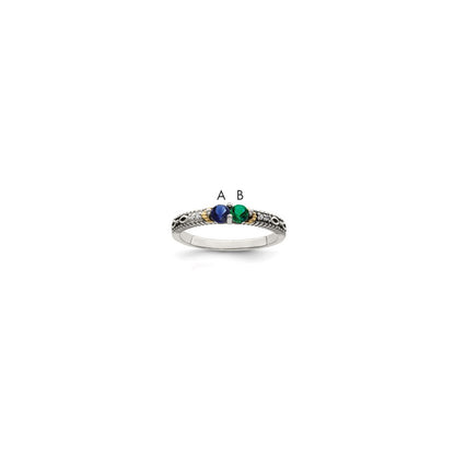 Sterling Silver Antiqued w/14k 2-stone w/Diamond Mother's Ring Semi-Mount