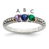 Sterling Silver Antiqued w/14k 3-stone w/Diamond Mother's Ring Semi-Mount