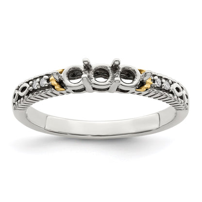 Sterling Silver Antiqued w/14k 3-stone w/Diamond Mother's Ring Semi-Mount