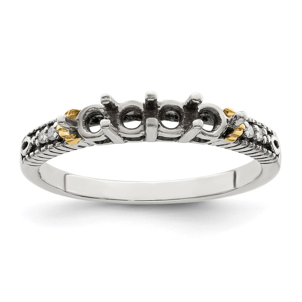 Sterling Silver Antiqued w/14k 4-stone w/Diamond Mother's Ring Semi-Mount
