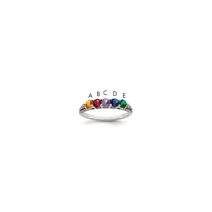 Sterling Silver Antiqued w/14k 5-stone w/Diamond Mother's Ring Semi-Mount