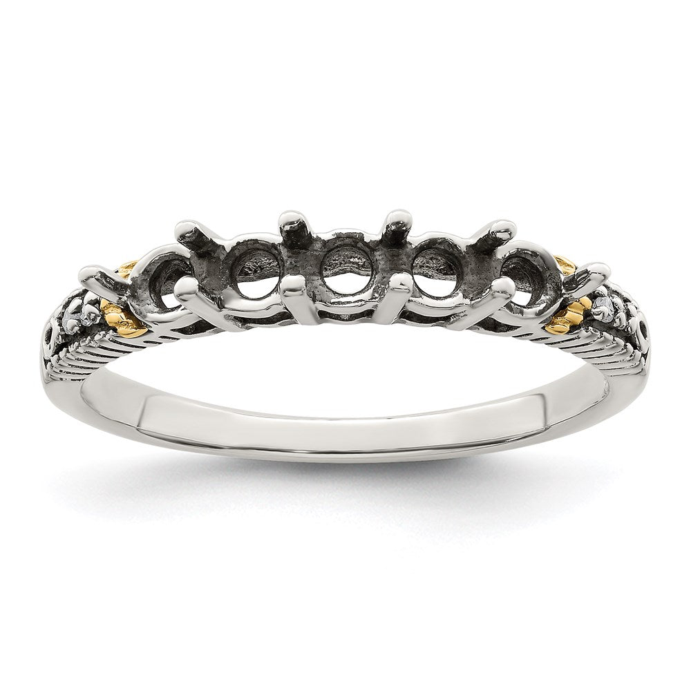 Sterling Silver Antiqued w/14k 5-stone w/Diamond Mother's Ring Semi-Mount