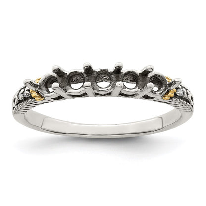 Sterling Silver Antiqued w/14k 5-stone w/Diamond Mother's Ring Semi-Mount