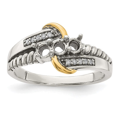 Sterling Silver Antiqued w/14k 3-stone w/Diamond Mother's Ring Semi-Mount