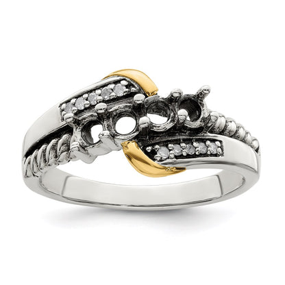 Sterling Silver Antiqued w/14k 4-stone w/Diamond Mother's Ring Semi-Mount