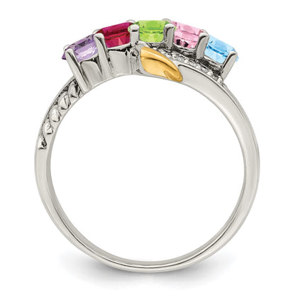 Sterling Silver Antiqued w/14k 5-stone w/Diamond Mother's Ring Semi-Mount