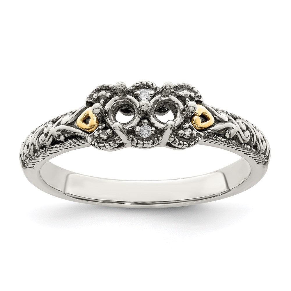 Sterling Silver Antiqued w/14k 2-stone w/Diamond Mother's Ring Semi-Mount