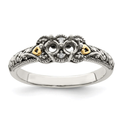Sterling Silver Antiqued w/14k 2-stone w/Diamond Mother's Ring Semi-Mount