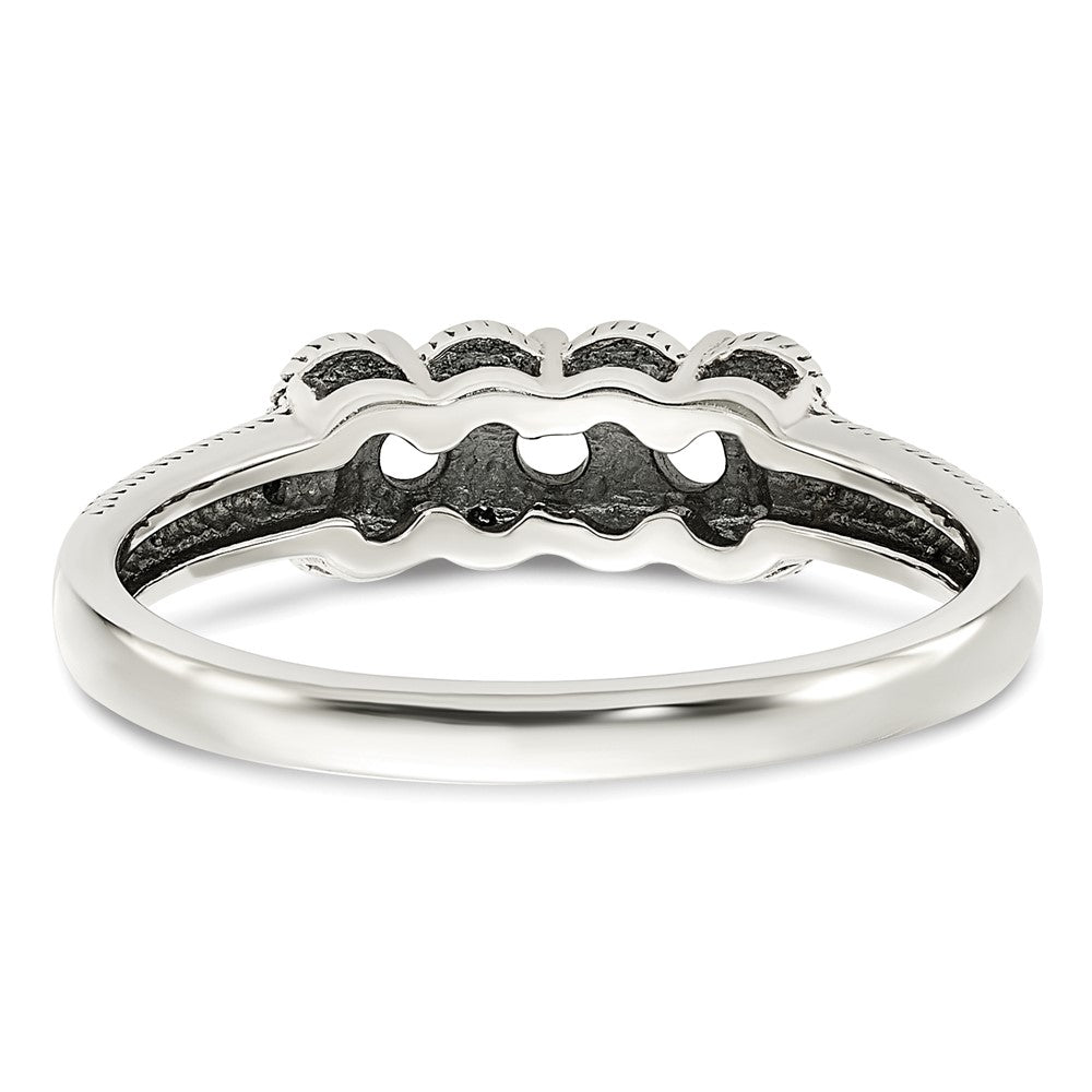 Sterling Silver Antiqued w/14k 3-stone w/Diamond Mother's Ring Semi-Mount