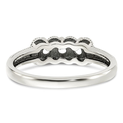 Sterling Silver Antiqued w/14k 3-stone w/Diamond Mother's Ring Semi-Mount