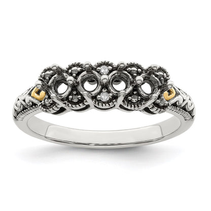 Sterling Silver Antiqued w/14k 4-stone w/Diamond Mother's Ring Semi-Mount