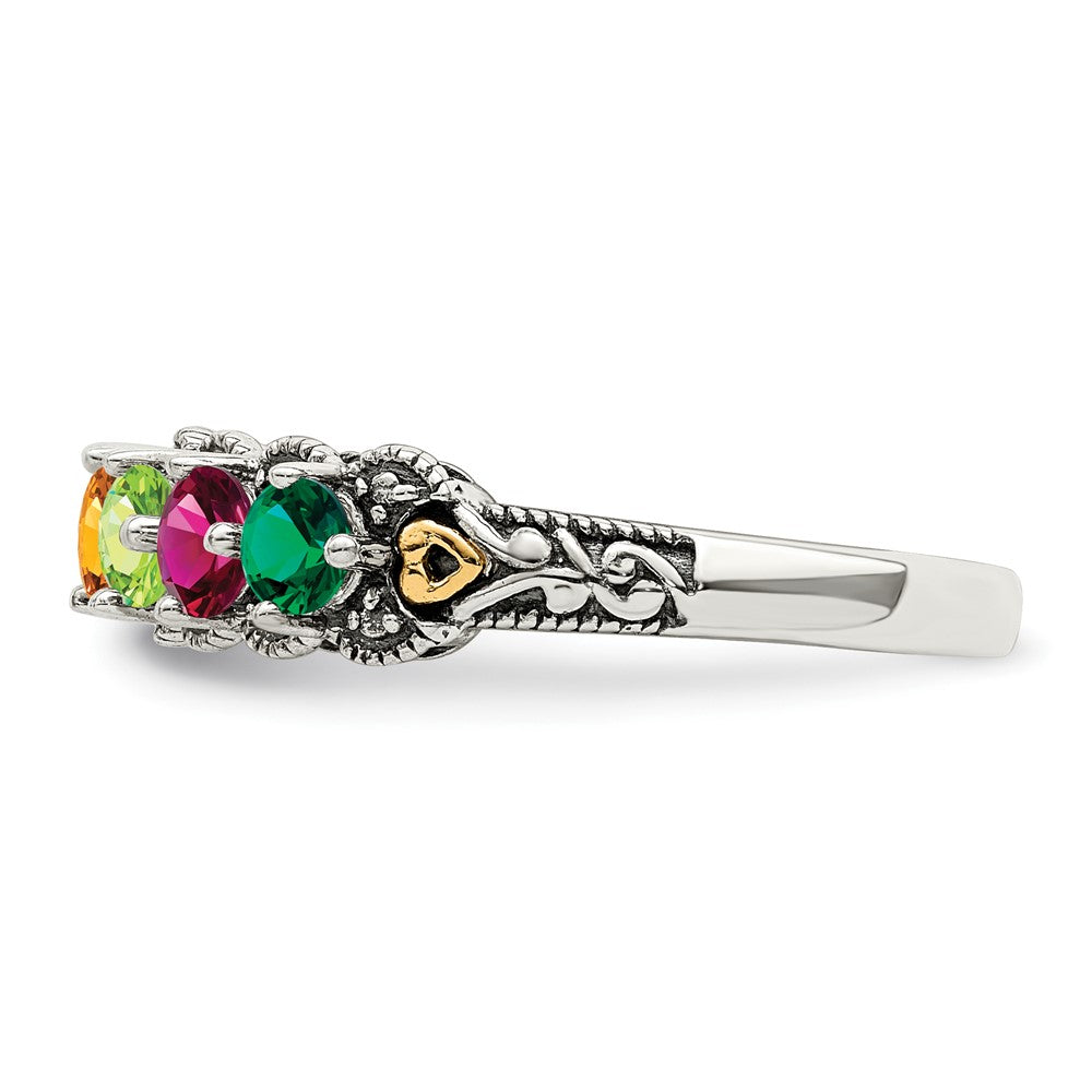 Sterling Silver Antiqued w/14k 5-stone w/Diamond Mother's Ring Semi-Mount