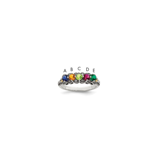 Sterling Silver Antiqued w/14k 5-stone w/Diamond Mother's Ring Semi-Mount