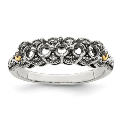 Sterling Silver Antiqued w/14k 5-stone w/Diamond Mother's Ring Semi-Mount