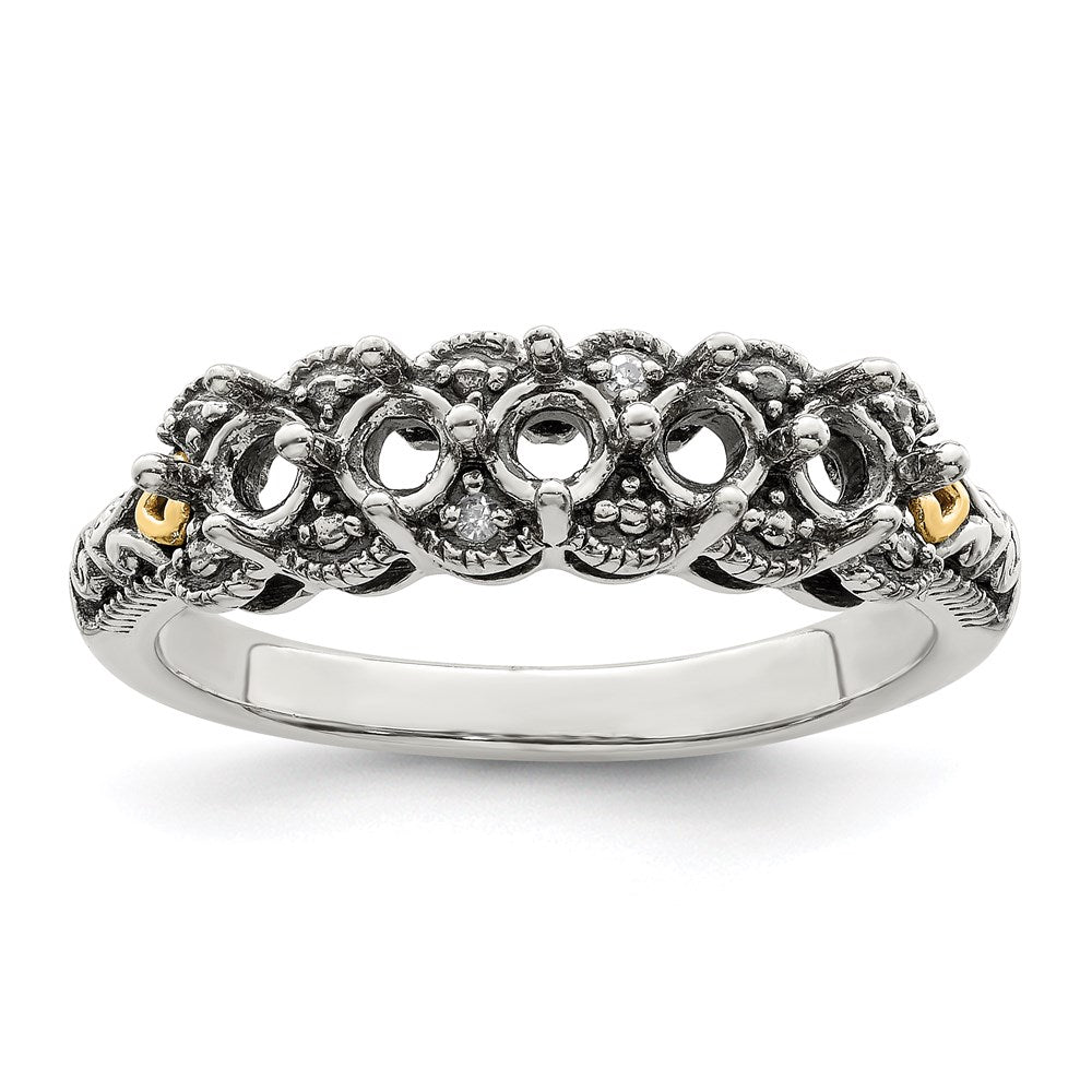 Sterling Silver Antiqued w/14k 5-stone w/Diamond Mother's Ring Semi-Mount