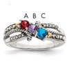 Sterling Silver Antiqued w/14k 3-stone w/Diamond Mother's Ring Semi-Mount