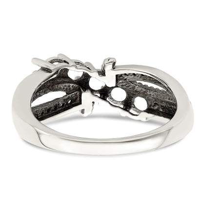 Sterling Silver Antiqued w/14k 5-stone w/Diamond Mother's Ring Semi-Mount