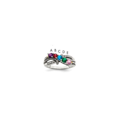 Sterling Silver Antiqued w/14k 5-stone w/Diamond Mother's Ring Semi-Mount