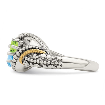 Sterling Silver Antiqued w/14k 5-stone w/Diamond Mother's Ring Semi-Mount
