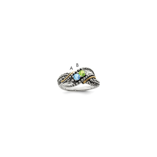 Sterling Silver Antiqued w/14k 5-stone w/Diamond Mother's Ring Semi-Mount